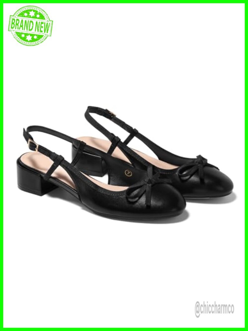 Faux Leather Chunky Low Heel Slingback Ballet Pumps Closed Toe Dress Shoes